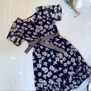 Sundance M Purple Floral Ruffle Midi Dress Garden